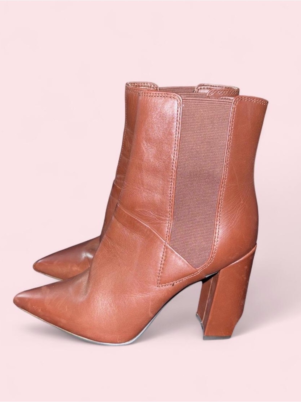 Guess Brown Pointed-Toe Leather Ankle Boots